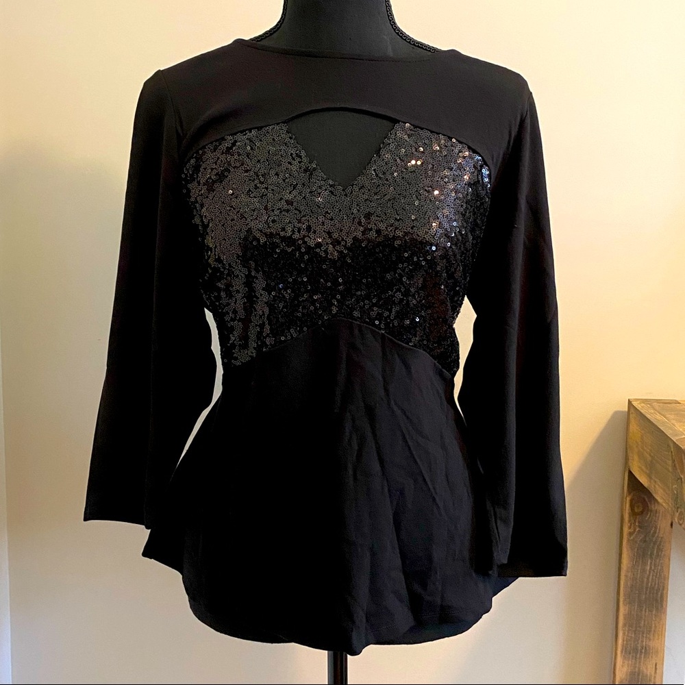 NWOT VENUS black sequins long sleeve top